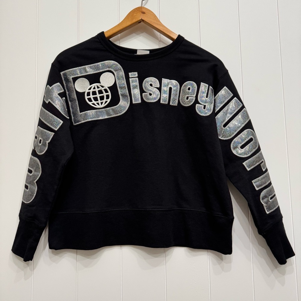 Walt Disney World Holographic Glitter Cropped Pullover Spirit Jersey XS Black